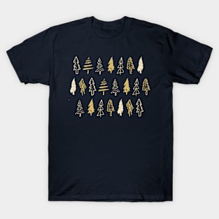 Golden Evergreen Trees Pattern T-Shirt